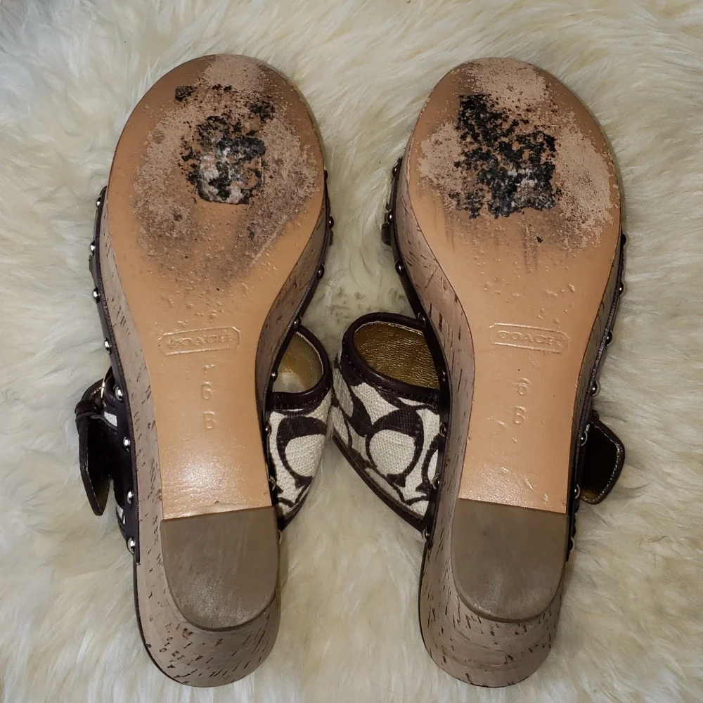 Coach Platform Wedge Open Toe Slide Sandals Brown Tan 6 - Picture 7 of 10